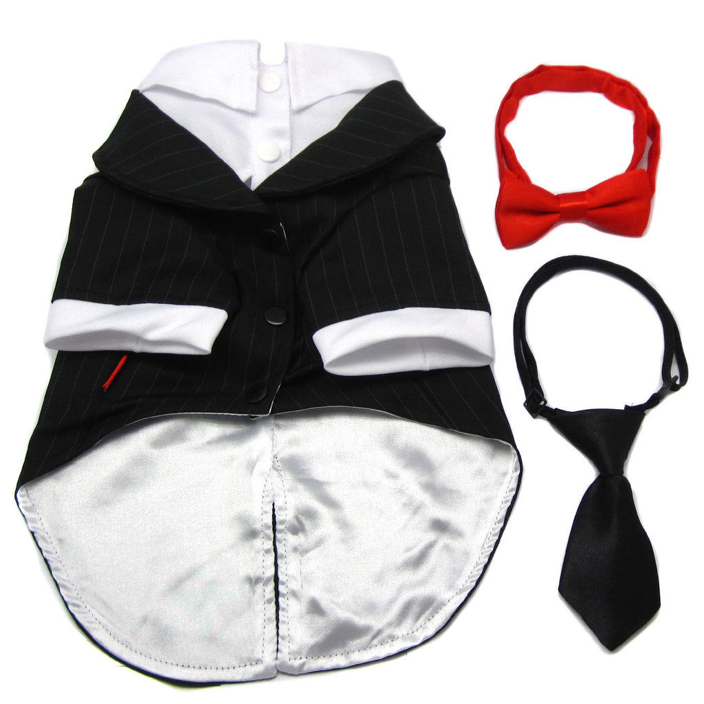 Oscar Formal Black Tuxedo with Black Tie and Red Bow Tie